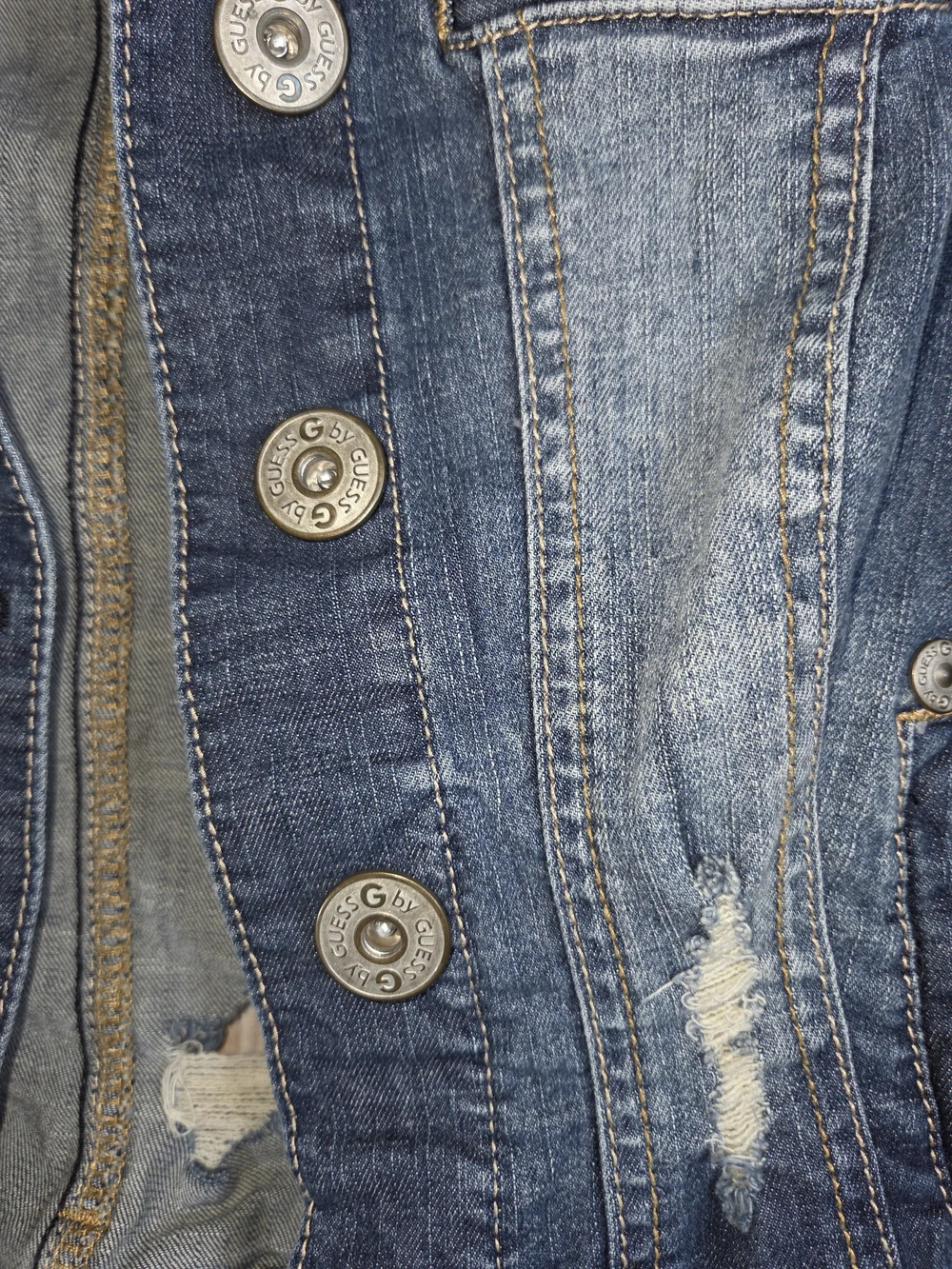 G by GUESS Women's Distressed Cropped Denim Jacket Dark Wash Size XS Y2K Jean